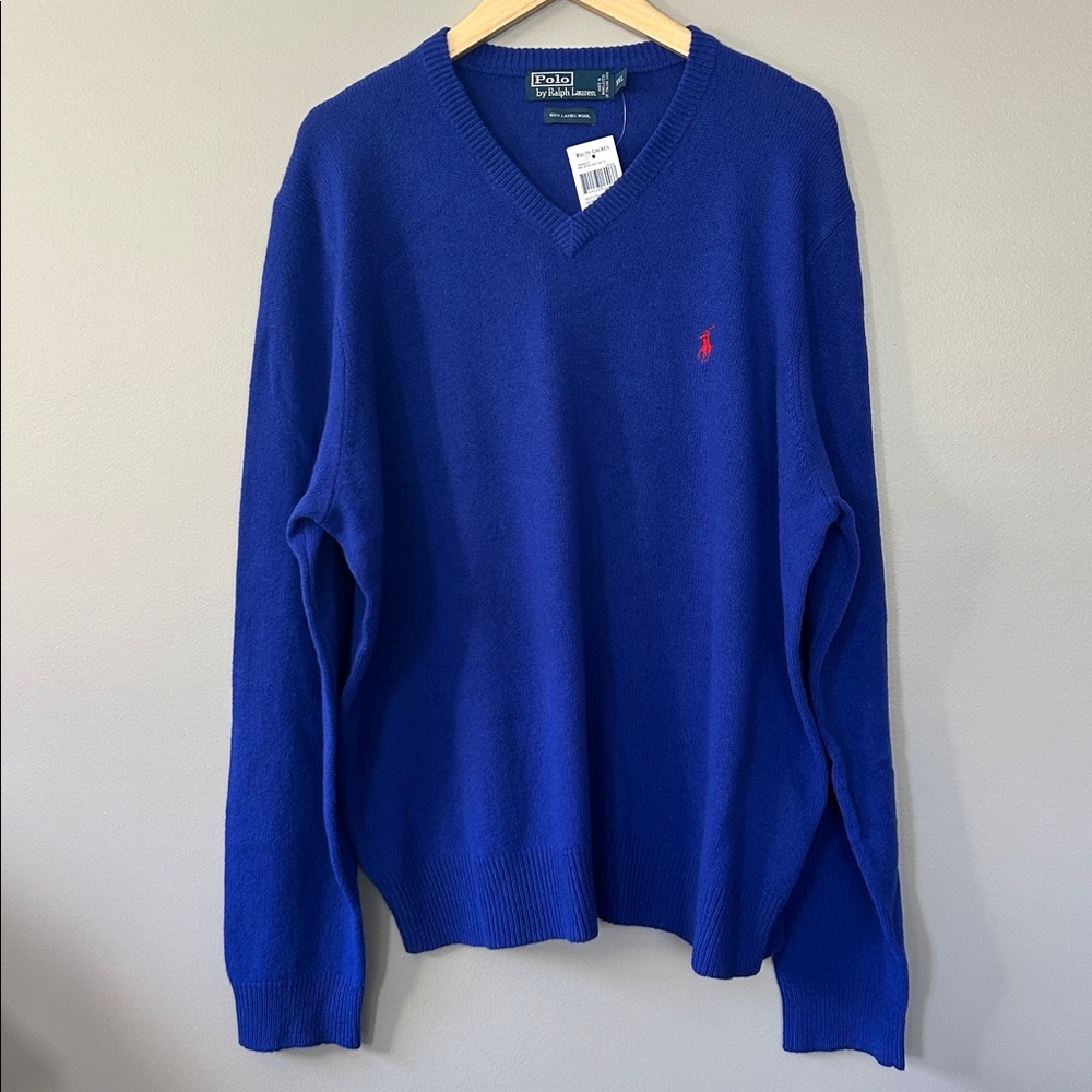 Vintage Polo Ralph Lauren V-Neck Lambswool Pullover Sweater Sizeโ XXL Blue